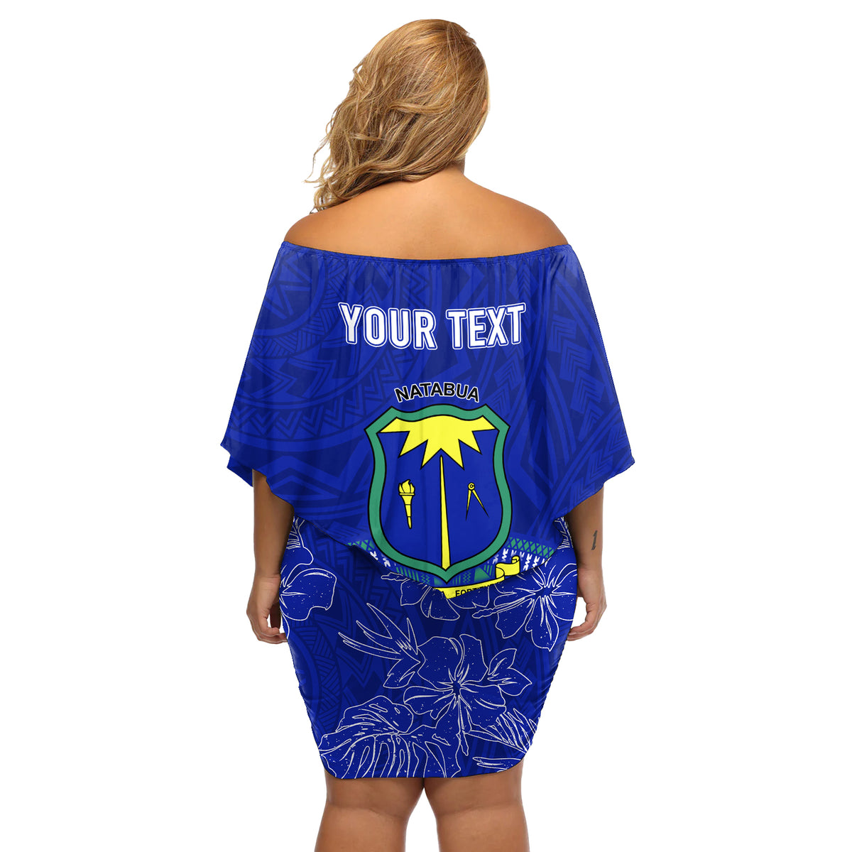 Personalised Fiji Natabua High School Off Shoulder Short Dress Kaviti Tapa Mix Colors Proud NHS LT7 - Polynesian Pride