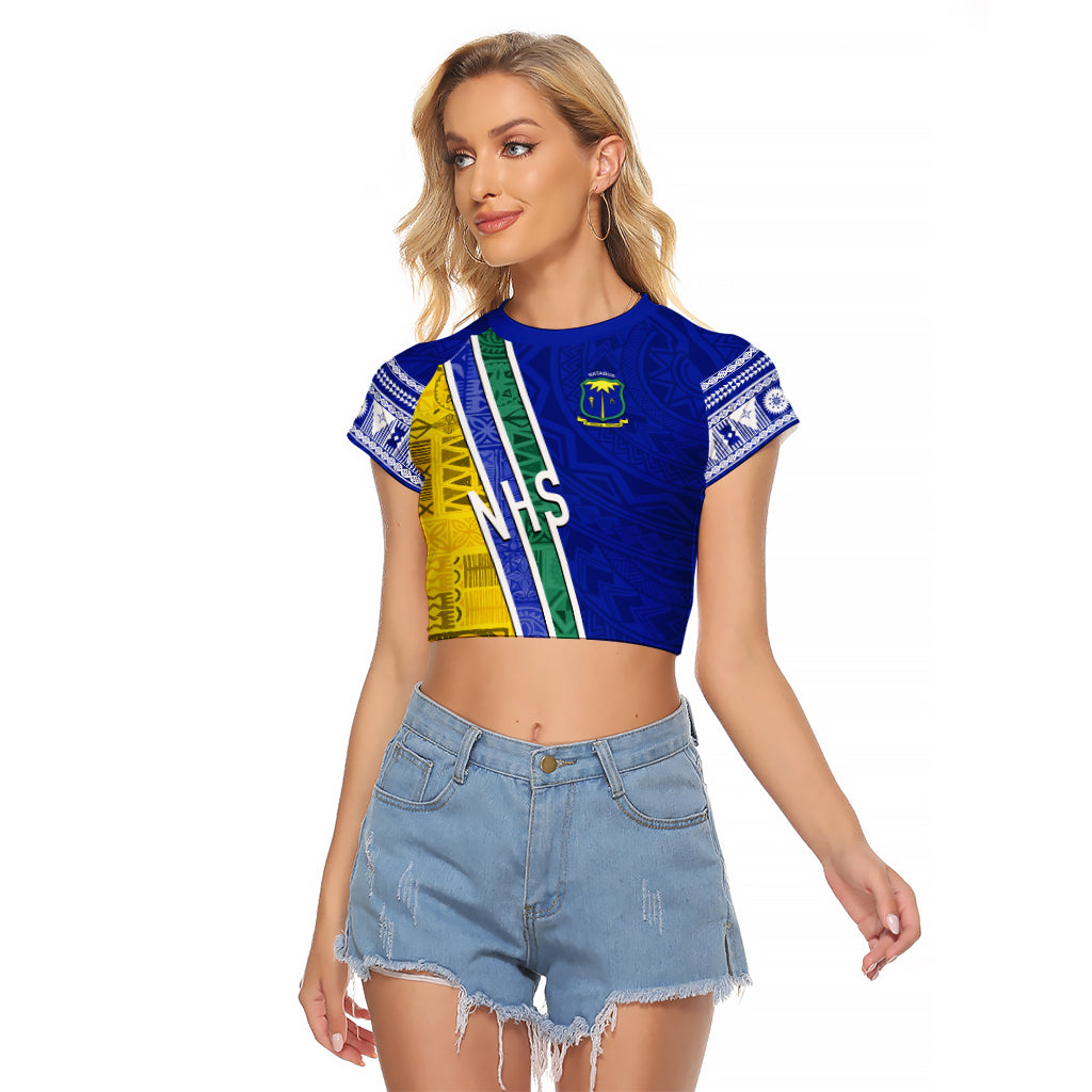 Personalised Fiji Natabua High School Raglan Cropped T Shirt Kaviti Tapa Mix Colors Proud NHS LT7 Female Blue - Polynesian Pride