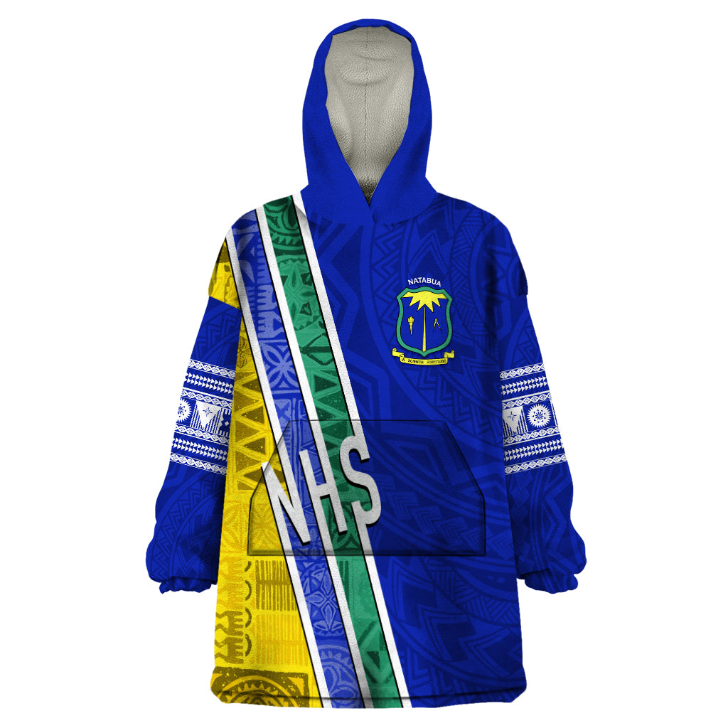 Personalised Fiji Natabua High School Wearable Blanket Hoodie Kaviti Tapa Mix Colors Proud NHS LT7 One Size Blue - Polynesian Pride