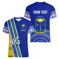 Personalised Fiji Natabua High School Women V Neck T Shirt Kaviti Tapa Mix Colors Proud NHS LT7 - Polynesian Pride