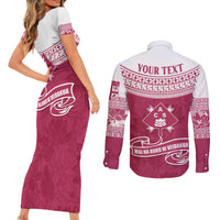 Personalised Fiji Adi Cakobau School Couples Matching Short Sleeve Bodycon Dress and Long Sleeve Button Shirts ACS Old Girls Lotus Mix Masi LT7 - Polynesian Pride