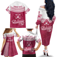 Personalised Fiji Adi Cakobau School Family Matching Off Shoulder Long Sleeve Dress and Hawaiian Shirt ACS Old Girls Lotus Mix Masi LT7 - Polynesian Pride