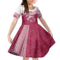 Personalised Fiji Adi Cakobau School Family Matching Short Sleeve Bodycon Dress and Hawaiian Shirt ACS Old Girls Lotus Mix Masi LT7 Daughter's Dress Crimson - Polynesian Pride