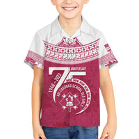 Personalised Fiji Adi Cakobau School Family Matching Short Sleeve Bodycon Dress and Hawaiian Shirt ACS Old Girls Lotus Mix Masi LT7 Son's Shirt Crimson - Polynesian Pride