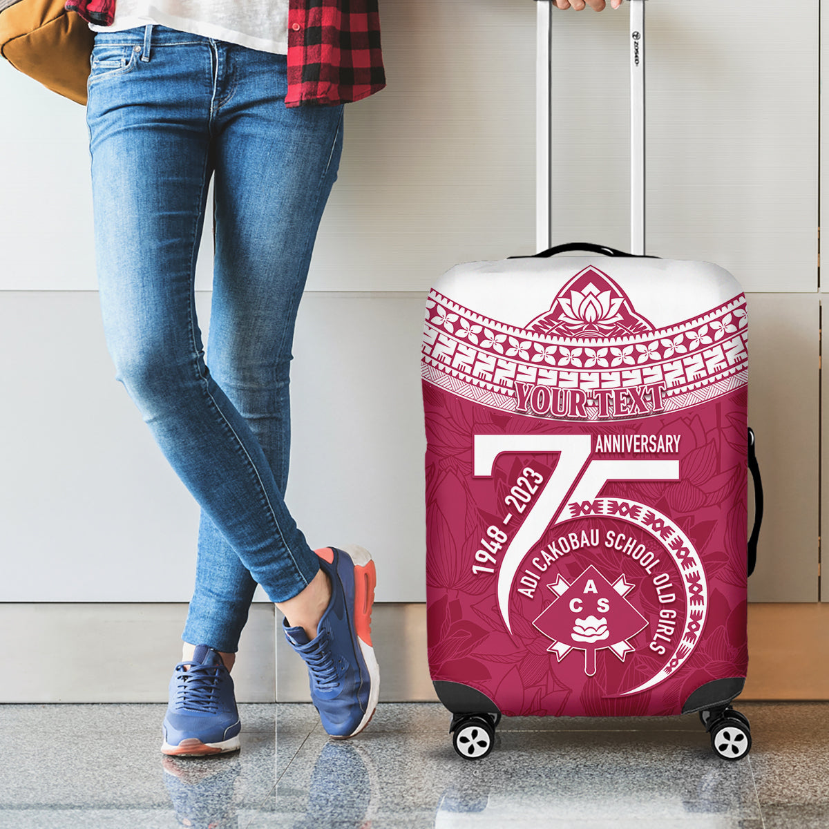 Personalised Fiji Adi Cakobau School Luggage Cover ACS Old Girls Lotus Mix Masi LT7 - Polynesian Pride