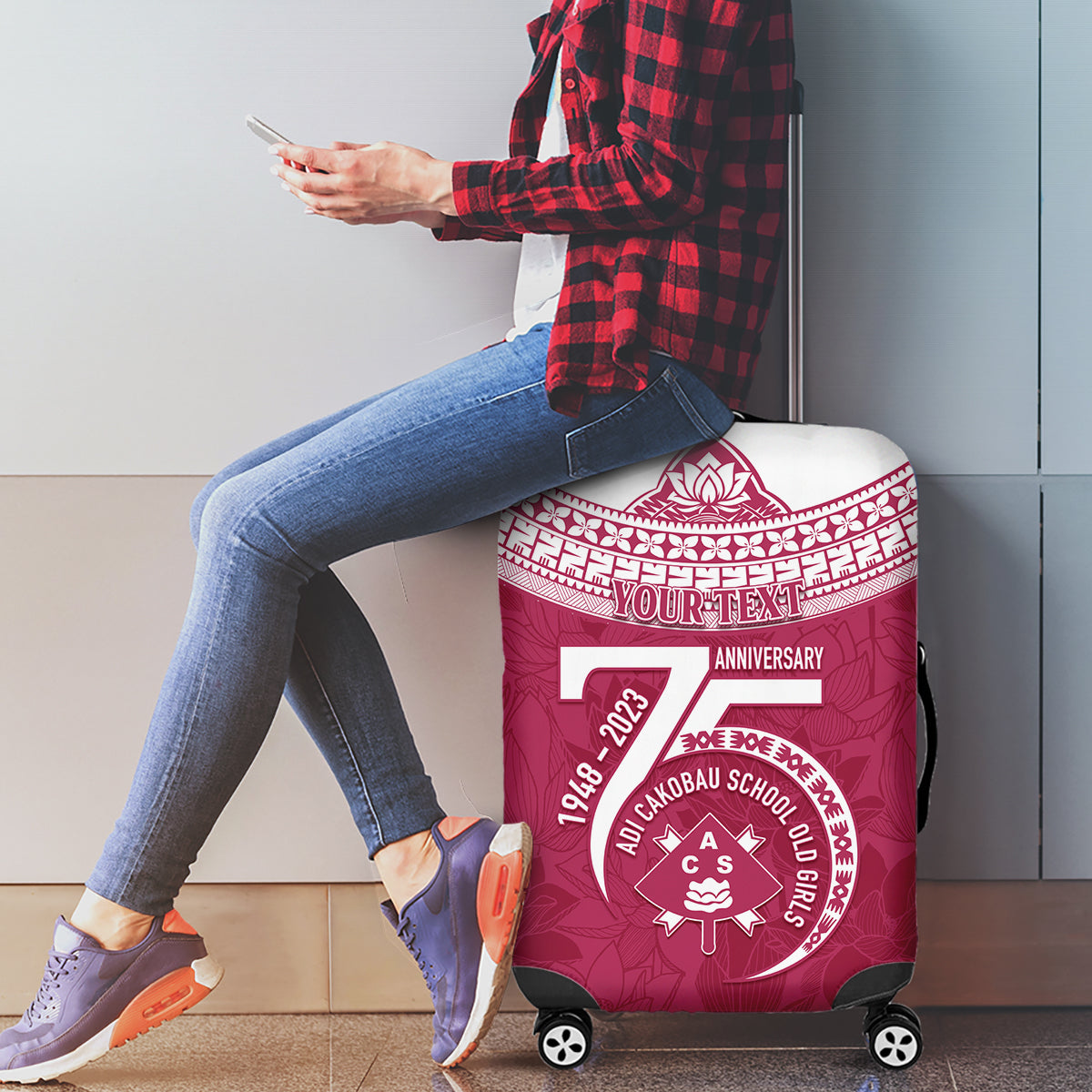 Personalised Fiji Adi Cakobau School Luggage Cover ACS Old Girls Lotus Mix Masi LT7 - Polynesian Pride