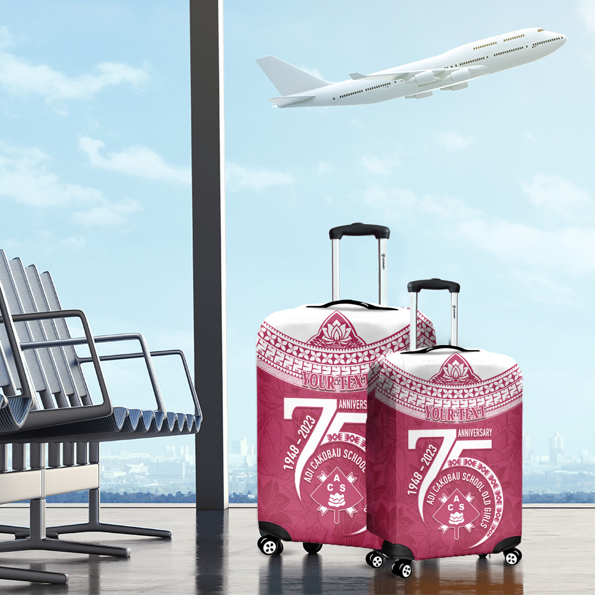 Personalised Fiji Adi Cakobau School Luggage Cover ACS Old Girls Lotus Mix Masi LT7 - Polynesian Pride