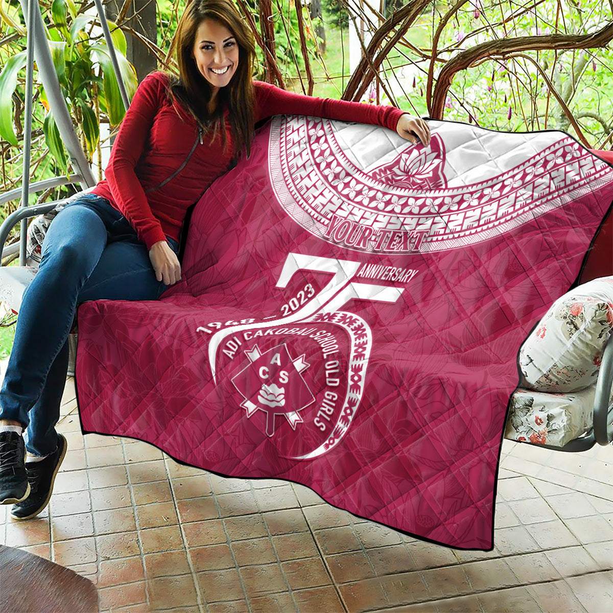 Personalised Fiji Adi Cakobau School Quilt ACS Old Girls Lotus Mix Masi LT7 - Polynesian Pride