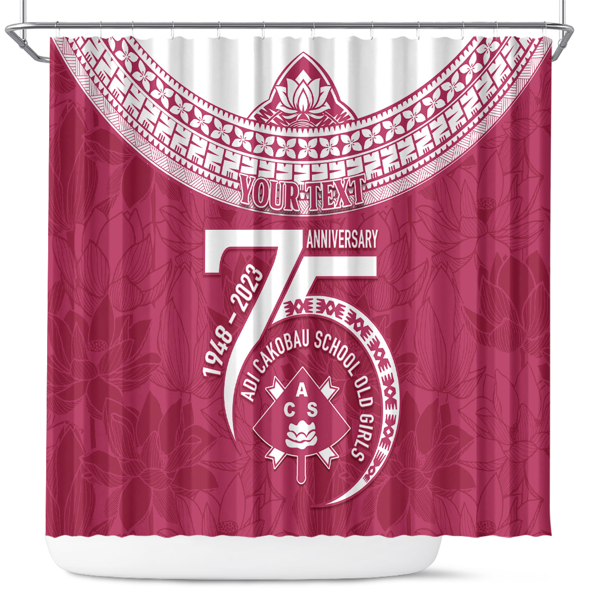 Personalised Fiji Adi Cakobau School Shower Curtain ACS Old Girls Lotus Mix Masi LT7 Crimson - Polynesian Pride