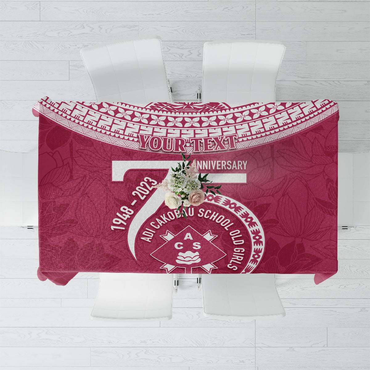 Personalised Fiji Adi Cakobau School Tablecloth ACS Old Girls Lotus Mix Masi LT7 Crimson - Polynesian Pride