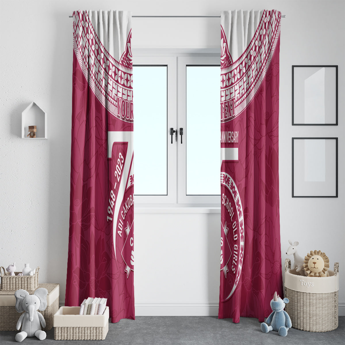 Personalised Fiji Adi Cakobau School Window Curtain ACS Old Girls Lotus Mix Masi LT7 - Polynesian Pride