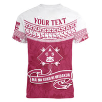 Personalised Fiji Adi Cakobau School Women V Neck T Shirt ACS Old Girls Lotus Mix Masi LT7 - Polynesian Pride