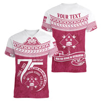 Personalised Fiji Adi Cakobau School Women V Neck T Shirt ACS Old Girls Lotus Mix Masi LT7 - Polynesian Pride