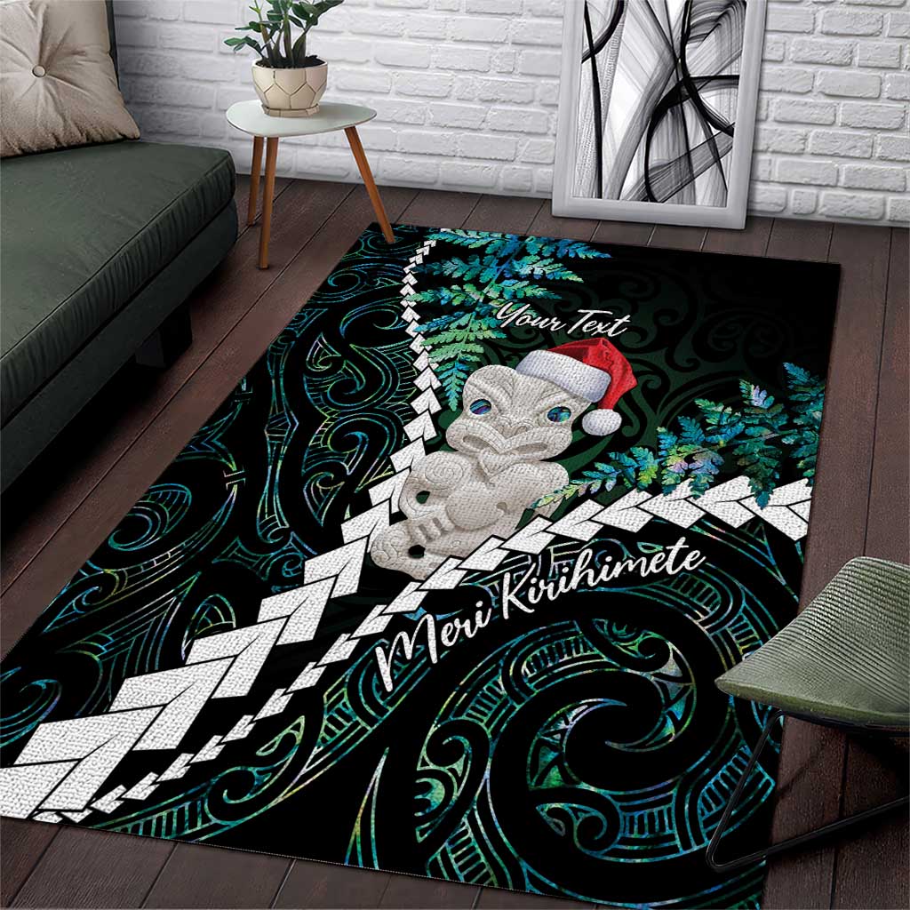 New Zealand Personalised Area Rug Meri Kirihimete Kowhaiwhai Mix Paua Shell - Emerald