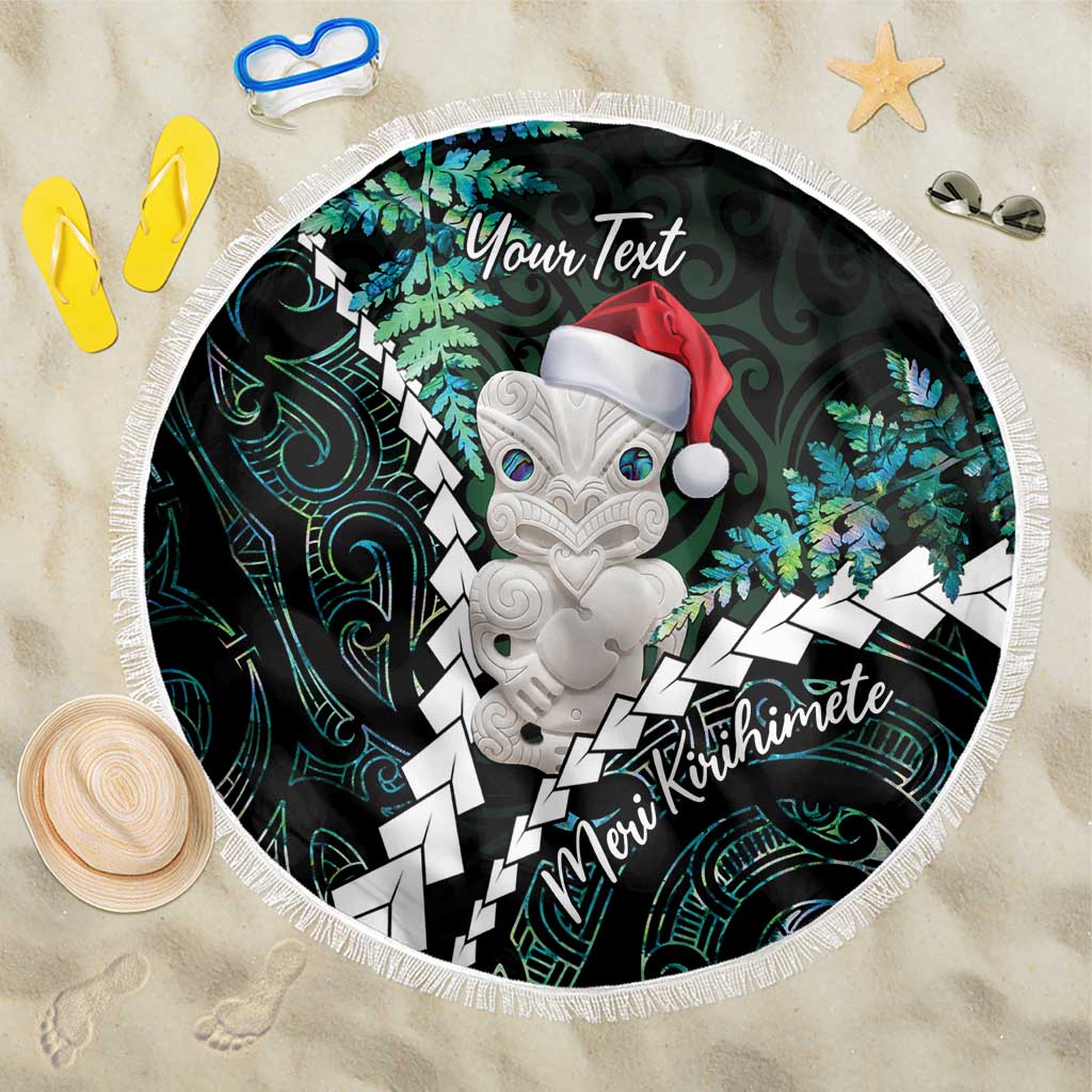 New Zealand Personalised Beach Blanket Meri Kirihimete Kowhaiwhai Mix Paua Shell - Emerald LT7 One Size 150cm Green - Polynesian Pride