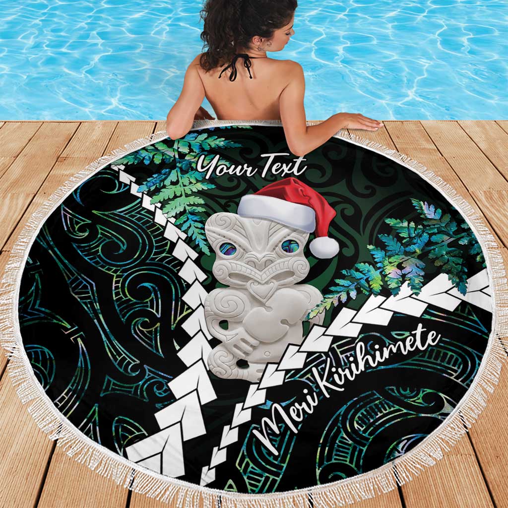 New Zealand Personalised Beach Blanket Meri Kirihimete Kowhaiwhai Mix Paua Shell - Emerald LT7 - Polynesian Pride