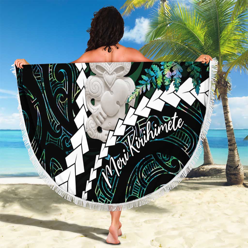 New Zealand Personalised Beach Blanket Meri Kirihimete Kowhaiwhai Mix Paua Shell - Emerald LT7 - Polynesian Pride