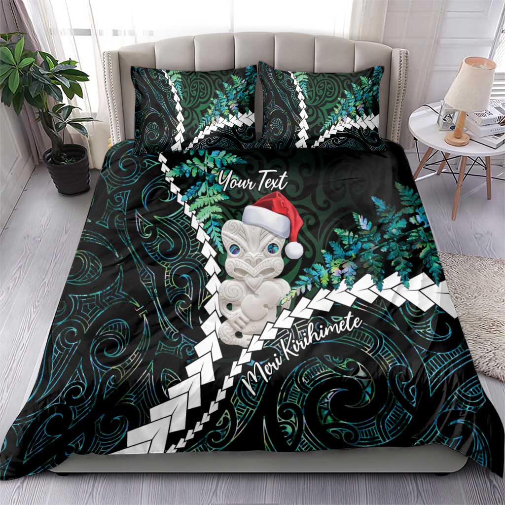 New Zealand Personalised Bedding Set Meri Kirihimete Kowhaiwhai Mix Paua Shell - Emerald