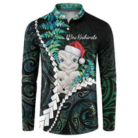 New Zealand Personalised Button Sweatshirt Meri Kirihimete Kowhaiwhai Mix Paua Shell - Emerald LT7 Green - Polynesian Pride