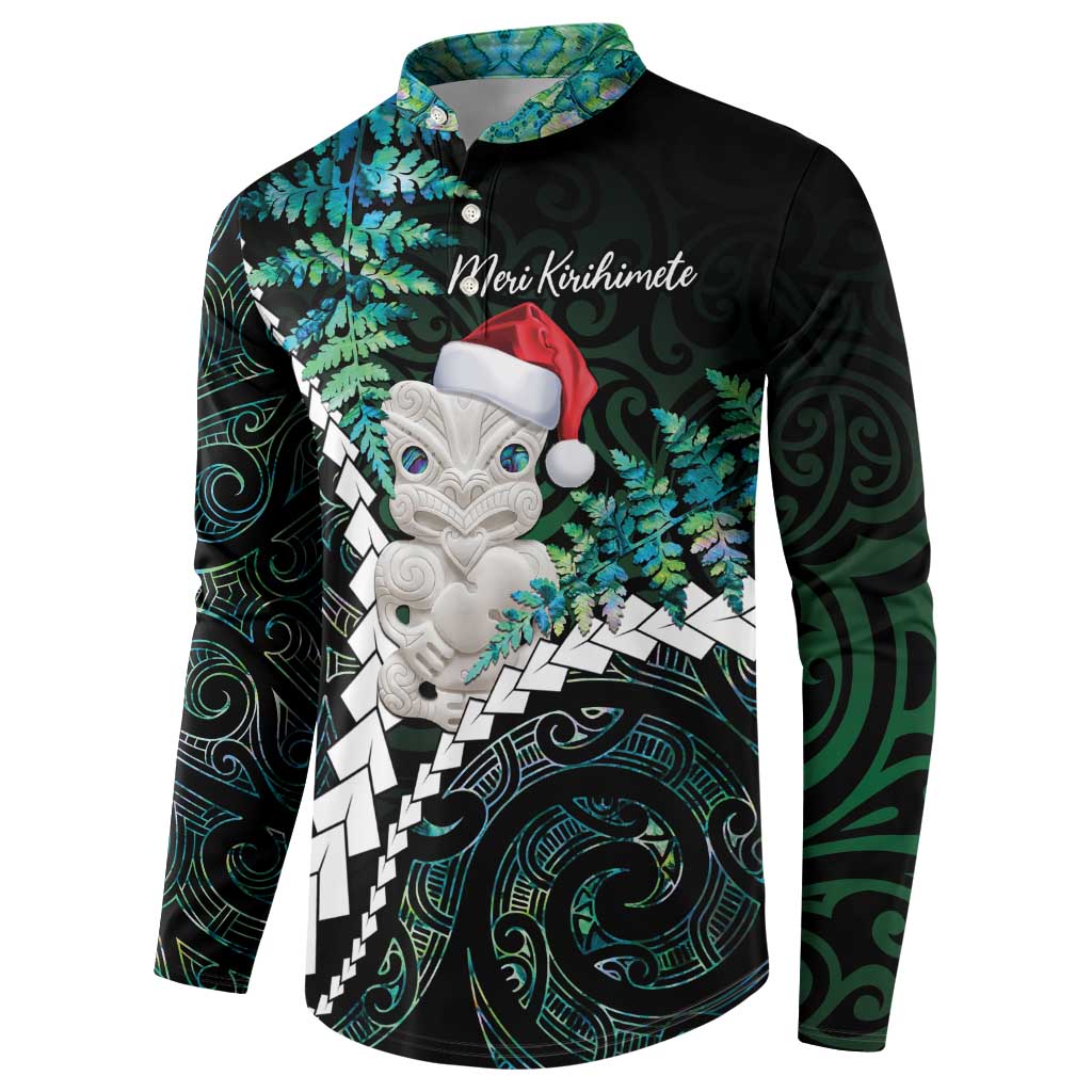 New Zealand Personalised Button Sweatshirt Meri Kirihimete Kowhaiwhai Mix Paua Shell - Emerald LT7 - Polynesian Pride