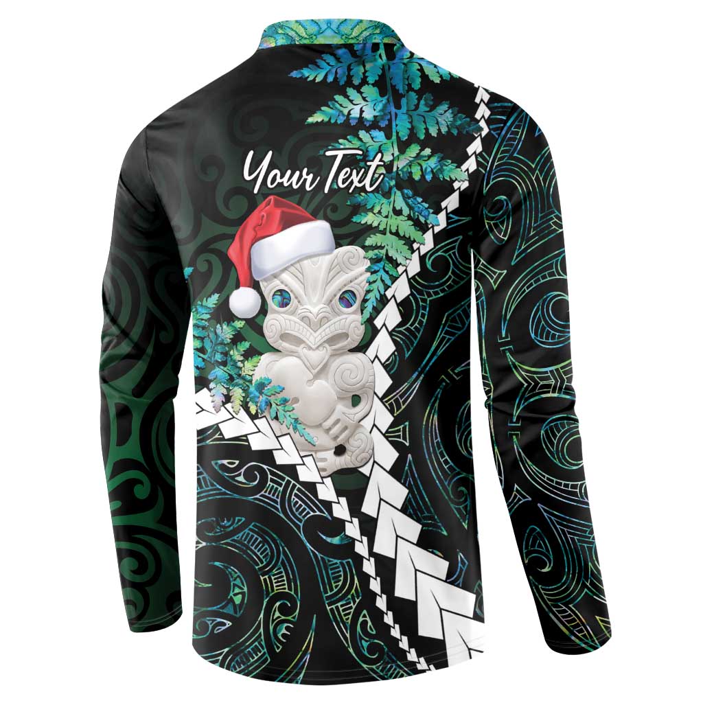 New Zealand Personalised Button Sweatshirt Meri Kirihimete Kowhaiwhai Mix Paua Shell - Emerald LT7 - Polynesian Pride