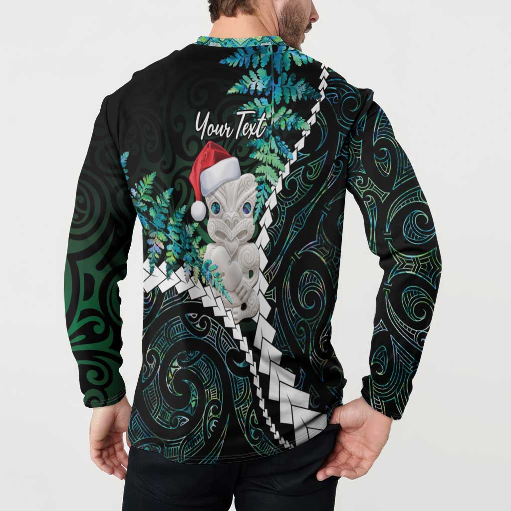 New Zealand Personalised Button Sweatshirt Meri Kirihimete Kowhaiwhai Mix Paua Shell - Emerald LT7 - Polynesian Pride