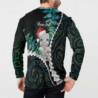 New Zealand Personalised Button Sweatshirt Meri Kirihimete Kowhaiwhai Mix Paua Shell - Emerald LT7 - Polynesian Pride