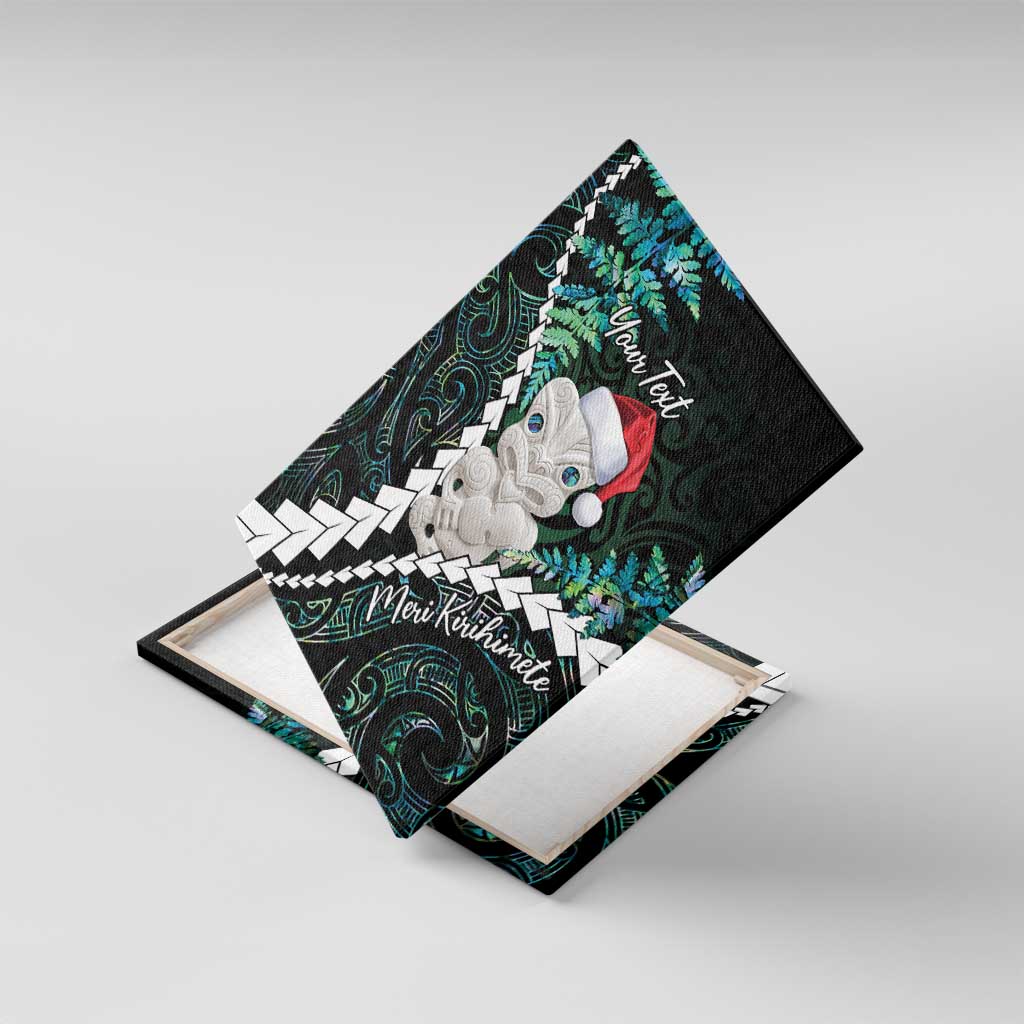 New Zealand Personalised Canvas Wall Art Meri Kirihimete Kowhaiwhai Mix Paua Shell - Emerald LT7 With Frame Green - Polynesian Pride