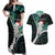 New Zealand Personalised Couples Matching Off Shoulder Maxi Dress and Hawaiian Shirt Meri Kirihimete Kowhaiwhai Mix Paua Shell - Emerald