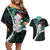 New Zealand Personalised Couples Matching Off Shoulder Short Dress and Hawaiian Shirt Meri Kirihimete Kowhaiwhai Mix Paua Shell - Emerald