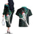 New Zealand Personalised Couples Matching Off The Shoulder Long Sleeve Dress and Hawaiian Shirt Meri Kirihimete Kowhaiwhai Mix Paua Shell - Emerald