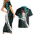 New Zealand Personalised Couples Matching Short Sleeve Bodycon Dress and Hawaiian Shirt Meri Kirihimete Kowhaiwhai Mix Paua Shell - Emerald