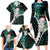 New Zealand Personalised Family Matching Long Sleeve Bodycon Dress and Hawaiian Shirt Meri Kirihimete Kowhaiwhai Mix Paua Shell - Emerald