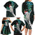 New Zealand Personalised Family Matching Long Sleeve Bodycon Dress and Hawaiian Shirt Meri Kirihimete Kowhaiwhai Mix Paua Shell - Emerald