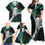 New Zealand Personalised Family Matching Off Shoulder Maxi Dress and Hawaiian Shirt Meri Kirihimete Kowhaiwhai Mix Paua Shell - Emerald