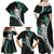 New Zealand Personalised Family Matching Off Shoulder Maxi Dress and Hawaiian Shirt Meri Kirihimete Kowhaiwhai Mix Paua Shell - Emerald