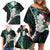 New Zealand Personalised Family Matching Off Shoulder Short Dress and Hawaiian Shirt Meri Kirihimete Kowhaiwhai Mix Paua Shell - Emerald