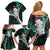 New Zealand Personalised Family Matching Off Shoulder Short Dress and Hawaiian Shirt Meri Kirihimete Kowhaiwhai Mix Paua Shell - Emerald