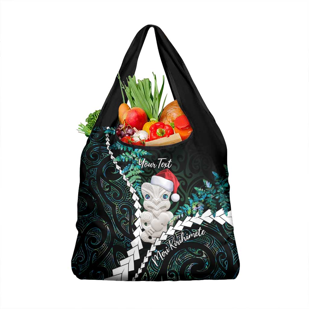 New Zealand Personalised Grocery Bag Meri Kirihimete Kowhaiwhai Mix Paua Shell - Emerald