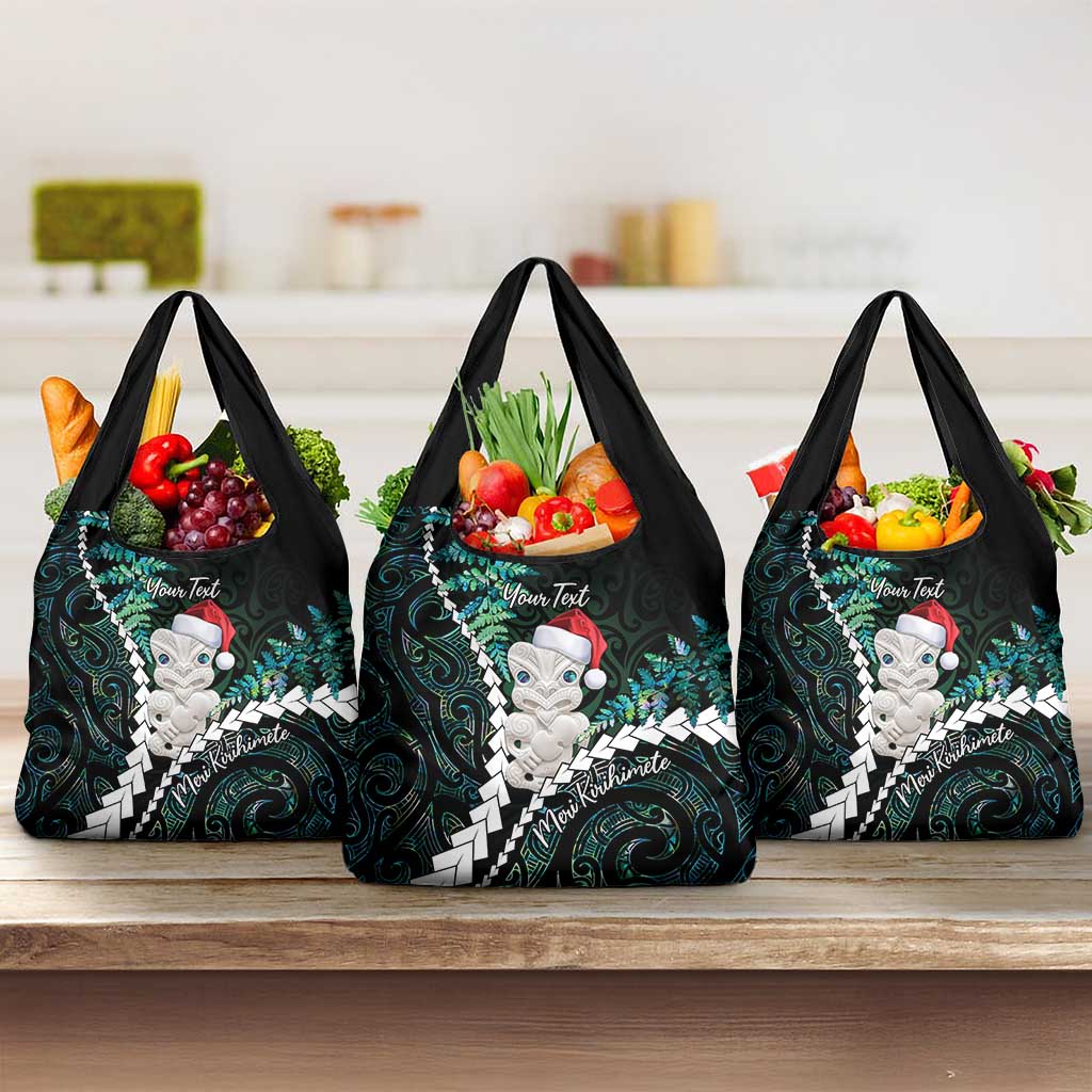 New Zealand Personalised Grocery Bag Meri Kirihimete Kowhaiwhai Mix Paua Shell - Emerald