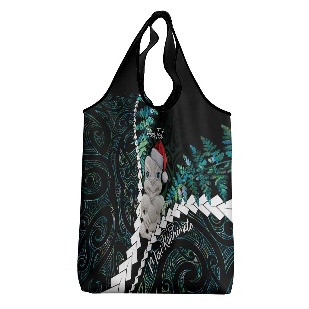 New Zealand Personalised Grocery Bag Meri Kirihimete Kowhaiwhai Mix Paua Shell - Emerald