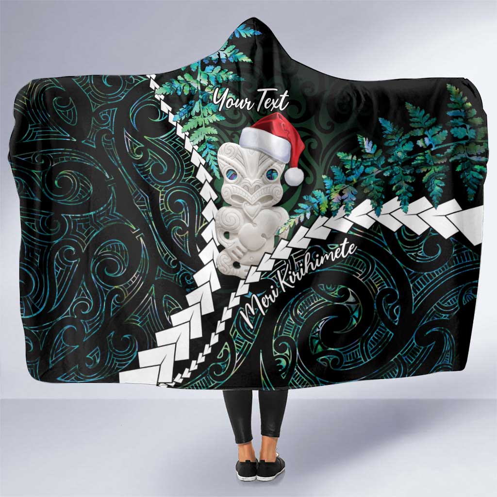 New Zealand Personalised Hooded Blanket Meri Kirihimete Kowhaiwhai Mix Paua Shell - Emerald