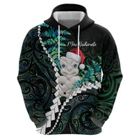 New Zealand Personalised Hoodie Meri Kirihimete Kowhaiwhai Mix Paua Shell - Emerald