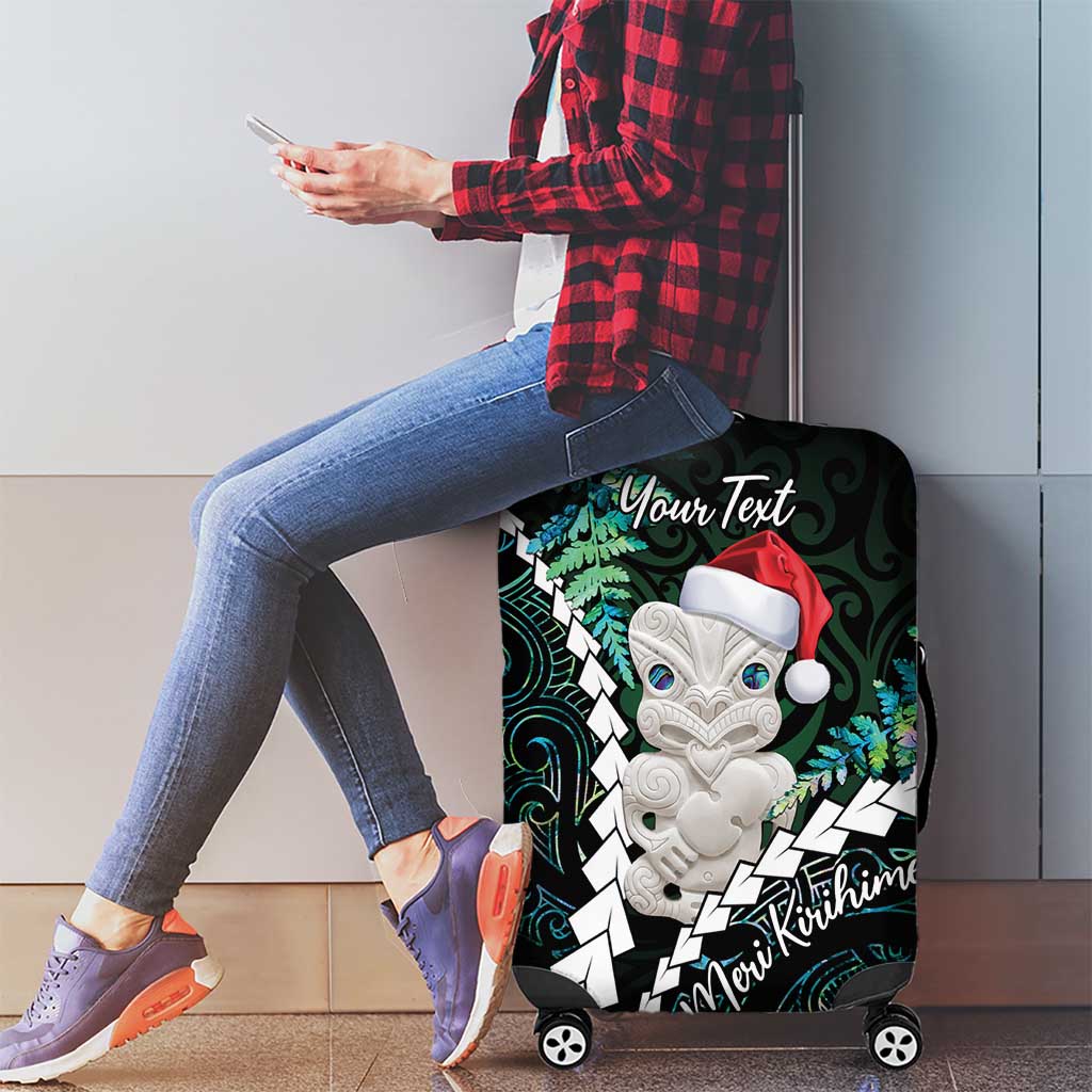 New Zealand Personalised Luggage Cover Meri Kirihimete Kowhaiwhai Mix Paua Shell - Emerald