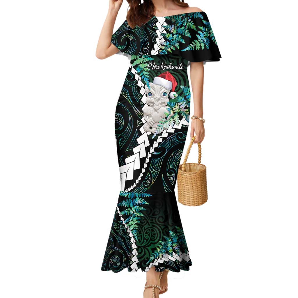 New Zealand Personalised Mermaid Dress Meri Kirihimete Kowhaiwhai Mix Paua Shell - Emerald