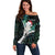 New Zealand Personalised Off Shoulder Sweater Meri Kirihimete Kowhaiwhai Mix Paua Shell - Emerald