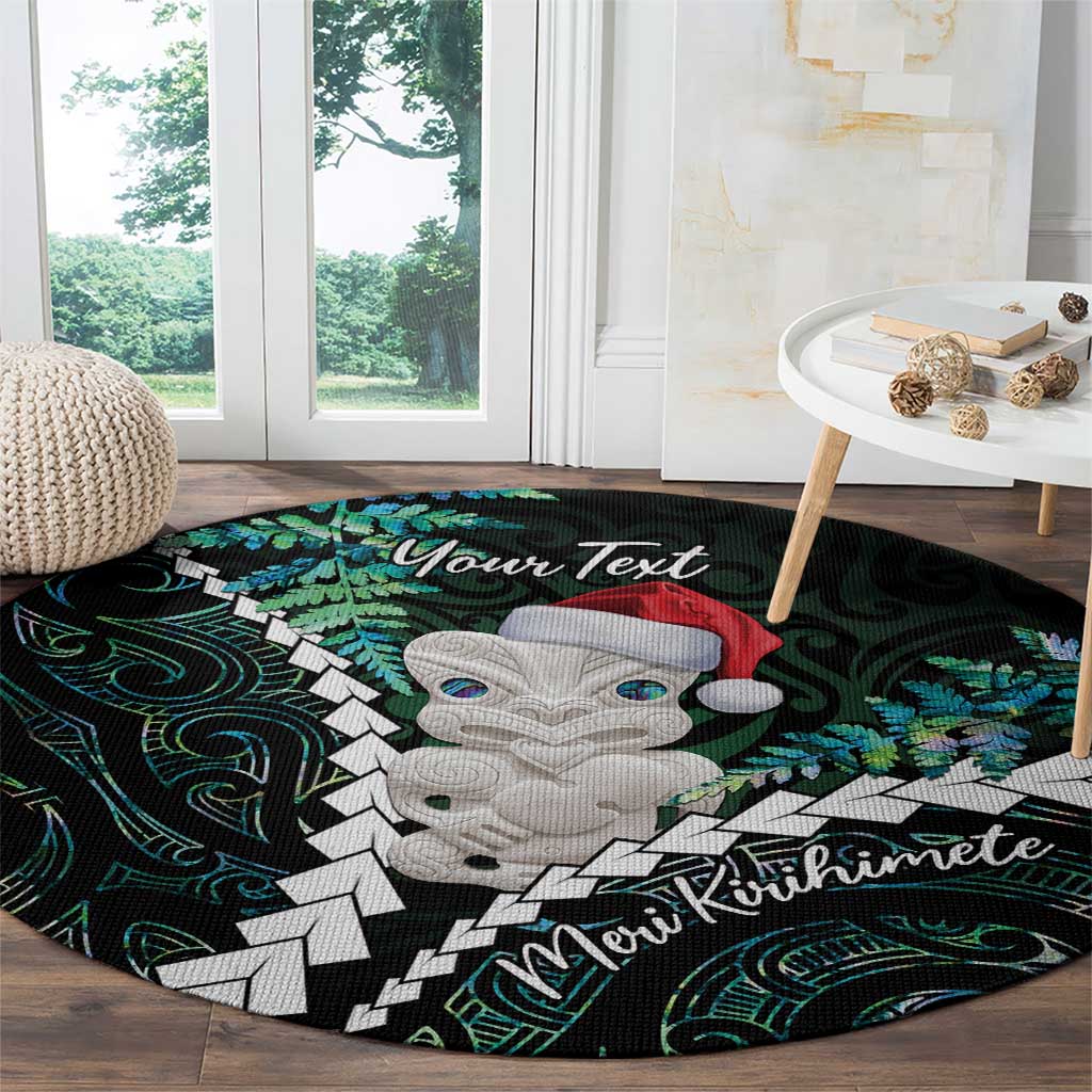 New Zealand Personalised Round Carpet Meri Kirihimete Kowhaiwhai Mix Paua Shell - Emerald