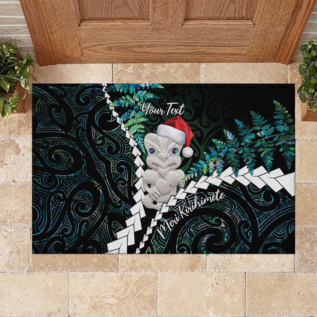 New Zealand Personalised Rubber Doormat Meri Kirihimete Kowhaiwhai Mix Paua Shell - Emerald LT7 Green - Polynesian Pride