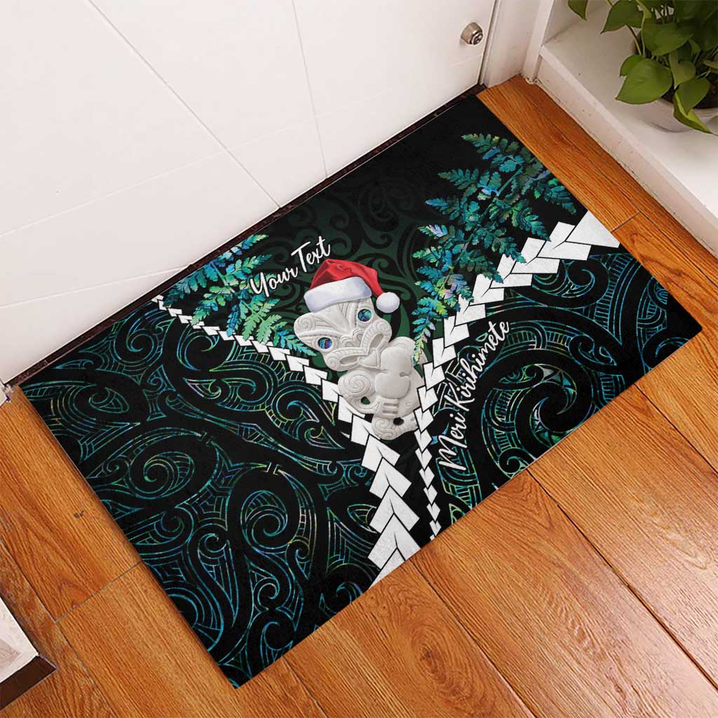 New Zealand Personalised Rubber Doormat Meri Kirihimete Kowhaiwhai Mix Paua Shell - Emerald LT7 - Polynesian Pride