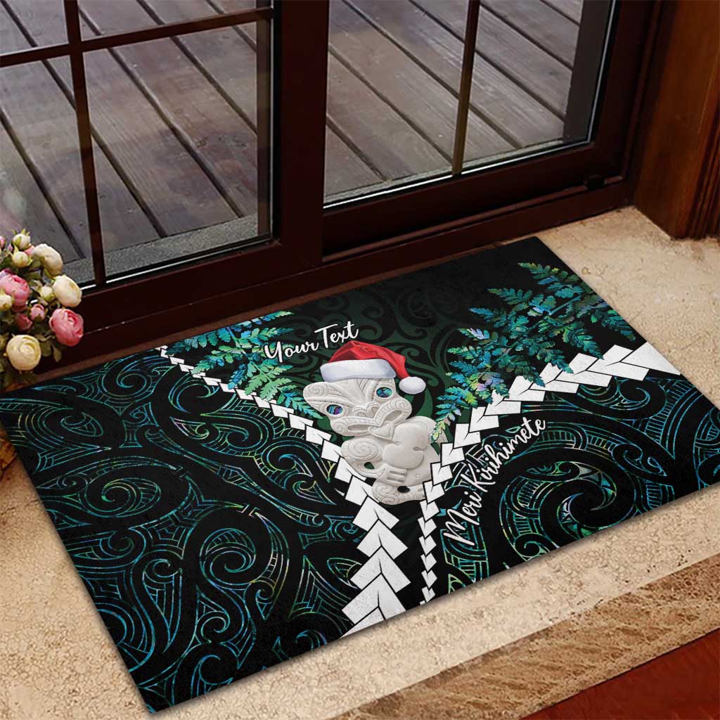 New Zealand Personalised Rubber Doormat Meri Kirihimete Kowhaiwhai Mix Paua Shell - Emerald LT7 - Polynesian Pride